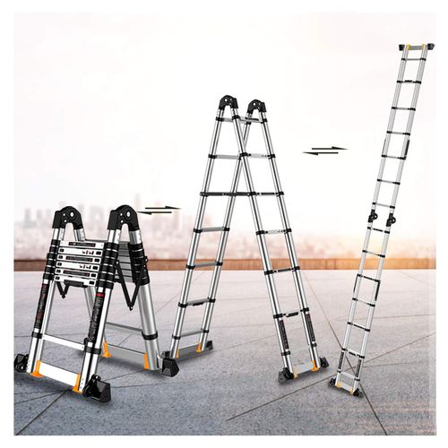 Heavy duty A-type aluminum telescopic extension ladder, max load up to 337 lb, equipped with stabilizer, multi-purpose design for daily use, free shipping and cash on delivery