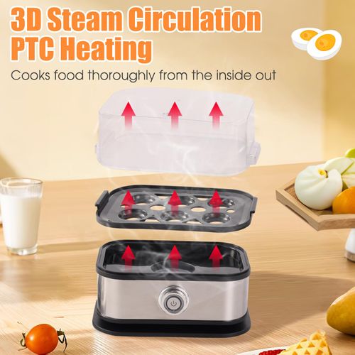 Electric smart egg cooker with auto shut-off function, stainless steel steamer can make soft, medium and hard boiled eggs, also works for steaming vegetables, practical kitchen appliance, free shipping and cash on delivery