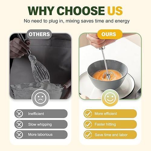Buy One Get One Free - Stainless Steel Semi-Automatic Manual Egg Beater - Fast and Durable - Perfect for Eggs, Batter or Cream - Easy Smooth Beating 🍳