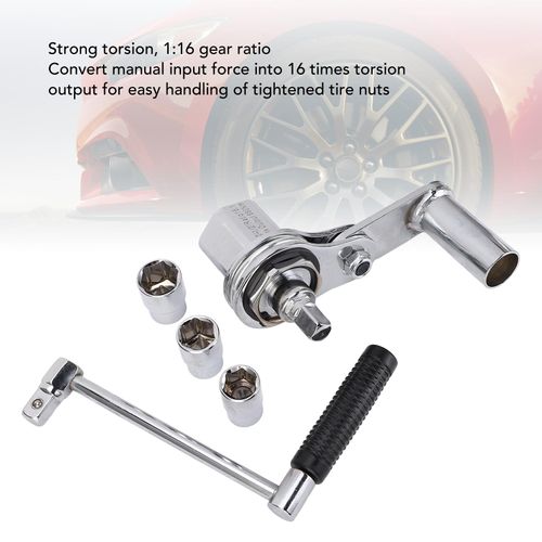 1 to 16 Ratio Torsion Multiplier Labor Saving Lug Nut Wrench, Heavy Duty Tire Nut Remover Equipped with 17mm 19mm 21mm Sockets Made of Chrome Vanadium Alloy Steel for Automobile Tire Disassembly