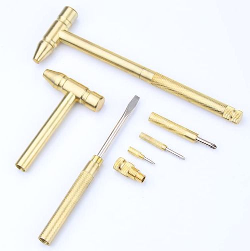 Buy 1 Get 2 6-in-1 multifunctional mini brass hammer with dual head and detachable screwdriver, compact copper tool set, sturdy and practical, ideal for jewelry making and watch maintenance repair work, free shipping and cash on delivery