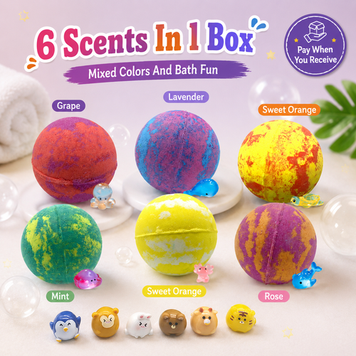 Kids Bath Bombs Natural Handmade Fizzy Bath Bomb Set with Surprise Toy Inside, Shea Cocoa Butter Moisturizing Spa Bath Kit for Birthday Gifts, COD Free Shipping Pay on Delivery