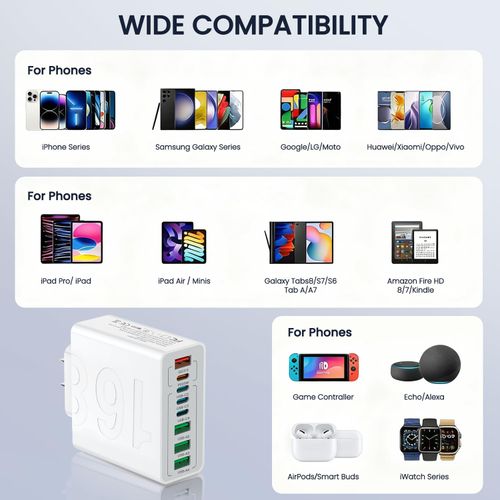 🔥HOT SALE🔥 COD！150W Multi-Port Charger with 4 USB and 4 Type-C Ports, Supporting QC 3.0 and PD 25W Fast Charging
