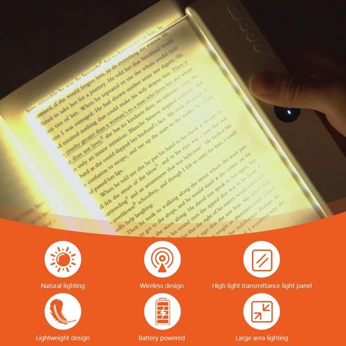 Ultra-thin panel book light with eye-protective LED, provides full-page uniform illumination. Battery powered, portable and lightweight, ideal for reading in bed, car and other scenarios, free shipping and cash on delivery