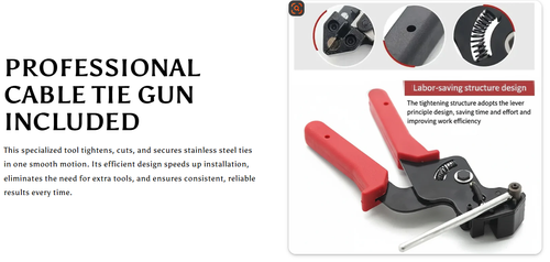 Stainless steel fastening strap tool | Four times stronger than plastic | Includes 150 fastening straps