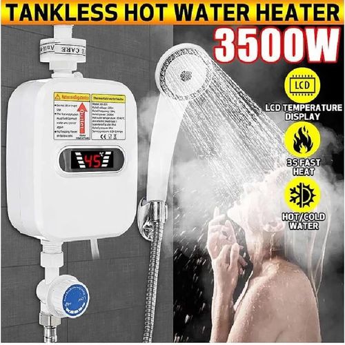 Instant electric shower head with tankless heating design, thermostatic and adjustable temperature. Waterproof and safe to use, perfect for home bathroom, fast heating and easy installation, free shipping & cash on delivery.