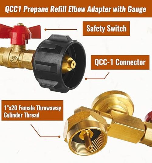 Premium Propane Tank Inflator Elbow Adapter with Tank Pressure Gauge