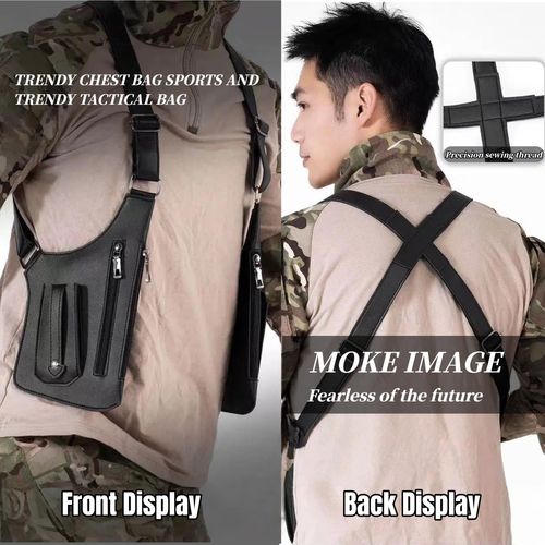 Brown tactical leather armor crossbody pack, adjustable strap double shoulder armpit bag, anti-pickpocket hidden wallet design with multi-pocket, portable storage bag for daily outdoor travel use, free shipping and cash on delivery