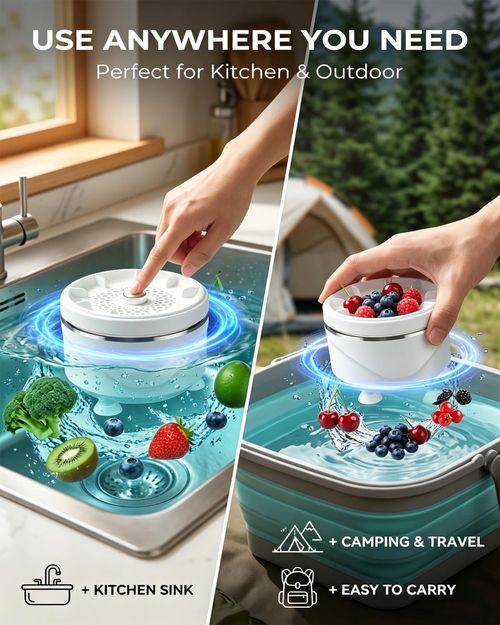 Portable fruit and vegetable cleaner, multi-use veggie spinner and washing device, practical kitchen gadget for cleaning berry, grape and fresh food, free shipping and cash on delivery