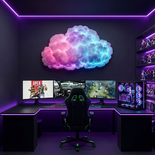 New DIY 3D Thundercloud LED Atmosphere Light Kit, Color Changing Cotton Lightning Cloud Night Light, Sound Activated Ambient Lighting Decoration for Gaming Room Garage Bar DJ Party Restaurant Interior Decor