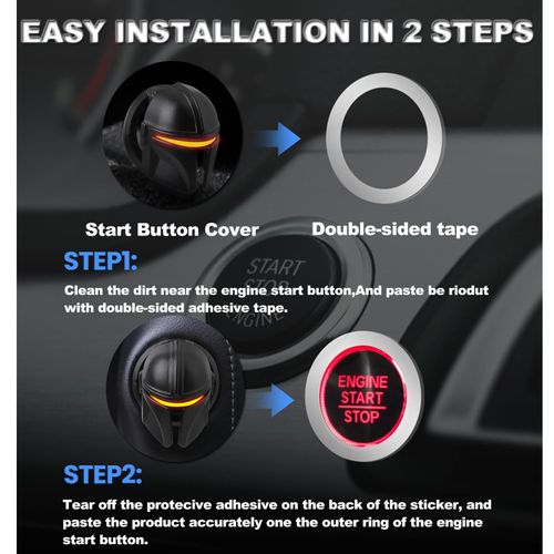 Buy 1 Get 2 Universal Mandalorian themed car start stop button cover, Star Wars style decorative ring, anti-scratch ignition switch protector, stylish car interior ornament, practical and fun car accessories, free shipping and cash on delivery