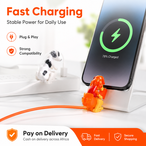 Funny Dog Fast Charger Cable, Humping Dog USB Charging Cable, Portable Stray Dog Toy Phone Charging Cable for iOS and Type-C Phones, White Color, COD Free Shipping, Pay on Delivery