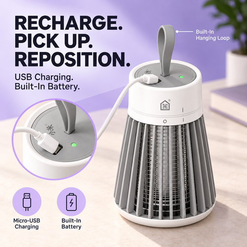 Portable USB Electric Mosquito Killer Lamp, UV Light Insect Zapper, Quiet Bug Trap for Home Bedroom Indoor Use