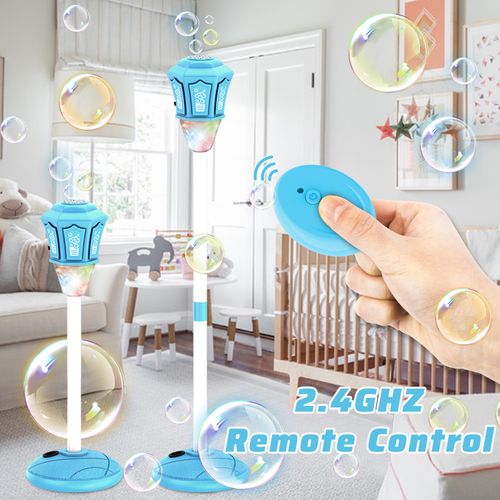 Battery powered automatic standing bubble machine for kids, height adjustable up to 47 inches, built-in lights and music, suitable for outdoor activities and toddler birthday party gifts, free shipping and cash on delivery