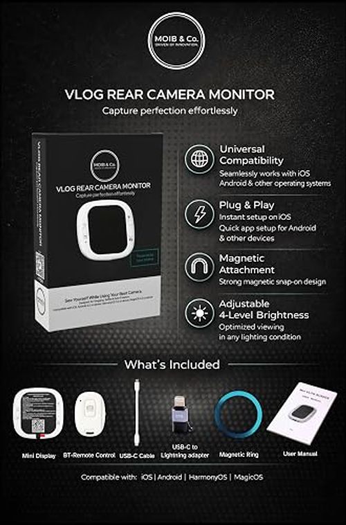 Smartphone rear camera magnetic selfie monitor