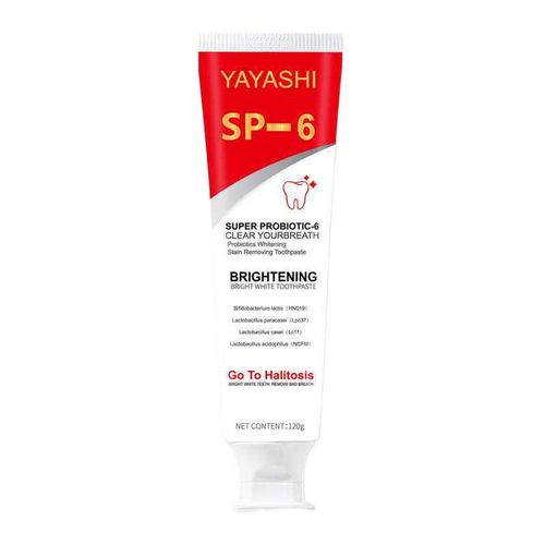 SP-6 probiotic whitening toothpaste adopts enhanced formula with 6 probiotics. Fluoride-free and enamel-safe, it protects gum health, whitens teeth and keeps breath fresh with double mint flavor, free shipping and cash on delivery.