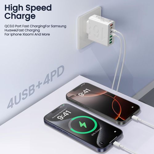 🔥HOT SALE🔥 COD！150W Multi-Port Charger with 4 USB and 4 Type-C Ports, Supporting QC 3.0 and PD 25W Fast Charging