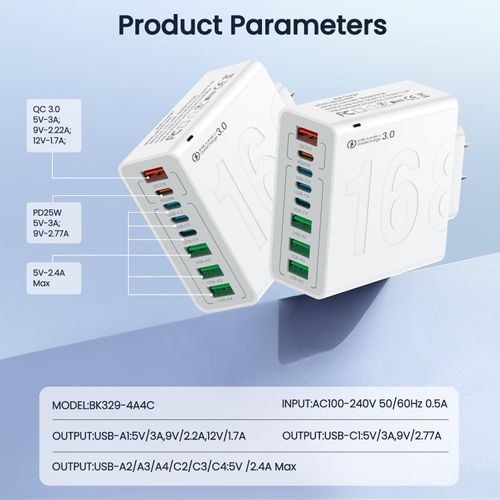 🔥HOT SALE🔥 COD！150W Multi-Port Charger with 4 USB and 4 Type-C Ports, Supporting QC 3.0 and PD 25W Fast Charging