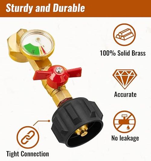Premium Propane Tank Inflator Elbow Adapter with Tank Pressure Gauge
