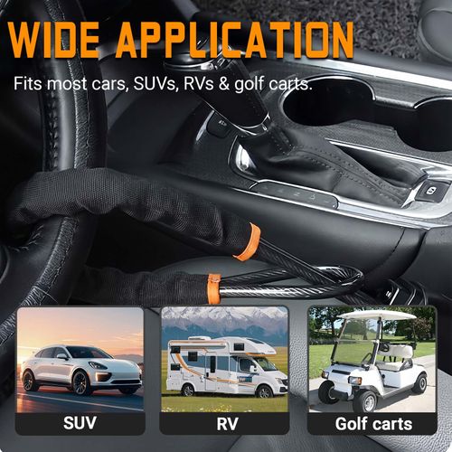 Dual protection car anti-theft device combining steering wheel lock and seat belt lock, sturdy and durable structure, universal fit for most cars, trucks and SUVs, reliable vehicle safety accessory, free shipping and cash on delivery