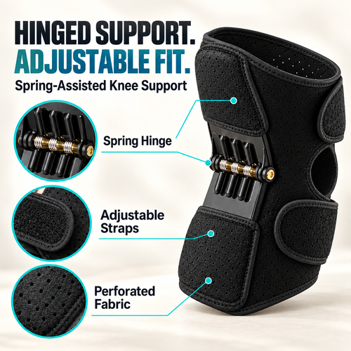 Spring Hinged Knee Brace Support, Adjustable Knee Compression Sleeve for Sports, Knee Pain Relief