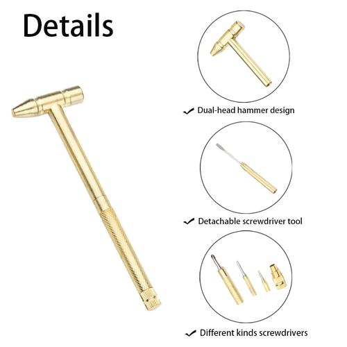 Buy 1 Get 2 6-in-1 multifunctional mini brass hammer with dual head and detachable screwdriver, compact copper tool set, sturdy and practical, ideal for jewelry making and watch maintenance repair work, free shipping and cash on delivery