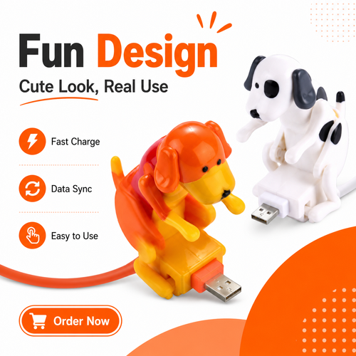Funny Dog Fast Charger Cable, Humping Dog USB Charging Cable, Portable Stray Dog Toy Phone Charging Cable for iOS and Type-C Phones, White Color, COD Free Shipping, Pay on Delivery