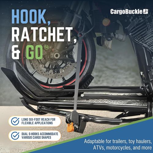 CargoBuckle Mini G3 retractable ratchet straps, 1 inch width & 6 ft length, 1400 lbs break strength, equipped with dual S-hooks, sturdy tie down straps for trailers, toy haulers, ATVs and motorcycles, free shipping and cash on delivery