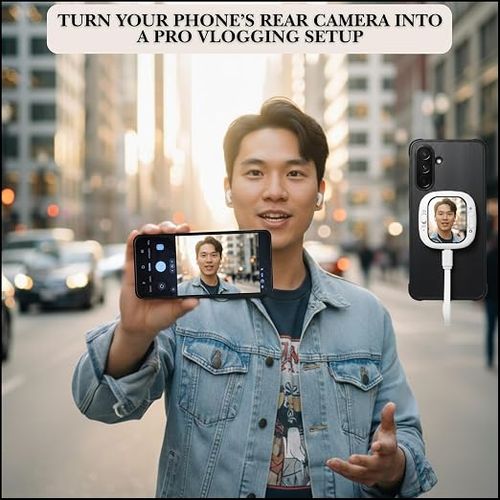Smartphone rear camera magnetic selfie monitor