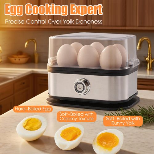 Electric smart egg cooker with auto shut-off function, stainless steel steamer can make soft, medium and hard boiled eggs, also works for steaming vegetables, practical kitchen appliance, free shipping and cash on delivery