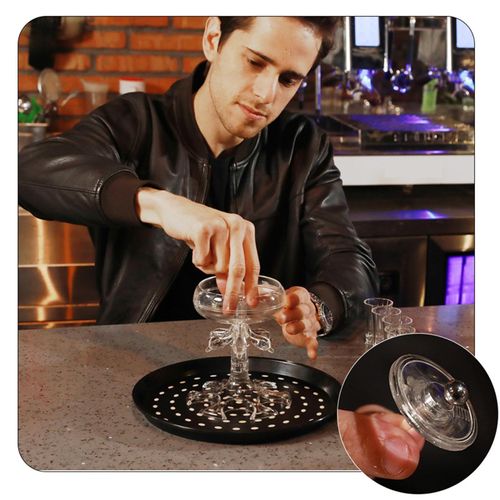 6-shot liquid dispenser and cup carrier, practical liquor pourer and liquid separator, ideal bar drinking accessory for pouring and carrying spirits, sturdy and easy to use, free shipping and cash on delivery