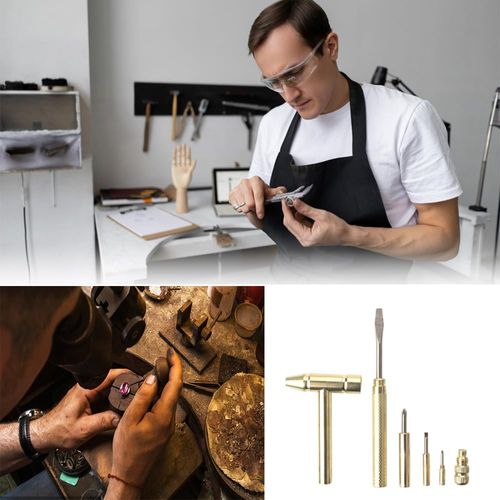 Buy 1 Get 2 6-in-1 multifunctional mini brass hammer with dual head and detachable screwdriver, compact copper tool set, sturdy and practical, ideal for jewelry making and watch maintenance repair work, free shipping and cash on delivery