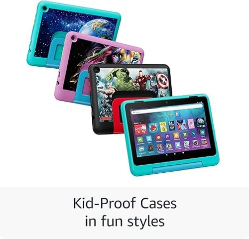 New Amazon Fire HD 8 Kids Pro tablet, ages 6-12. Bright 8 HD screen, includes ad-free content, parental controls, 13-hr battery, slim case for older kids, 64GB, Hello Teal, (2024 release)