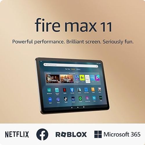 Amazon Fire Max 11 tablet (newest model) vivid 11 display, all-in-one for streaming, reading, and gaming, 14-hour battery life, optional stylus and keyboard, 64 GB, Gray, without lockscreen ads