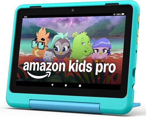 New Amazon Fire HD 8 Kids Pro tablet, ages 6-12. Bright 8 HD screen, includes ad-free content, parental controls, 13-hr battery, slim case for older kids, 64GB, Hello Teal, (2024 release)