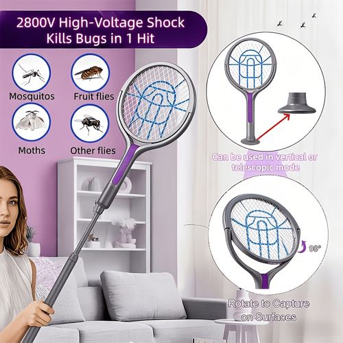 Telescopic Electric Mosquito Swatter with UV Light - Rechargeable for Home