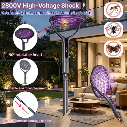 Telescopic Electric Mosquito Swatter with UV Light - Rechargeable for Home