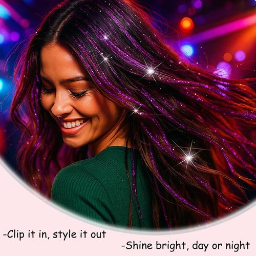 12-Piece Clip-in Hair Extensions with Laser Gold Tinsel and Metallic Shimmer