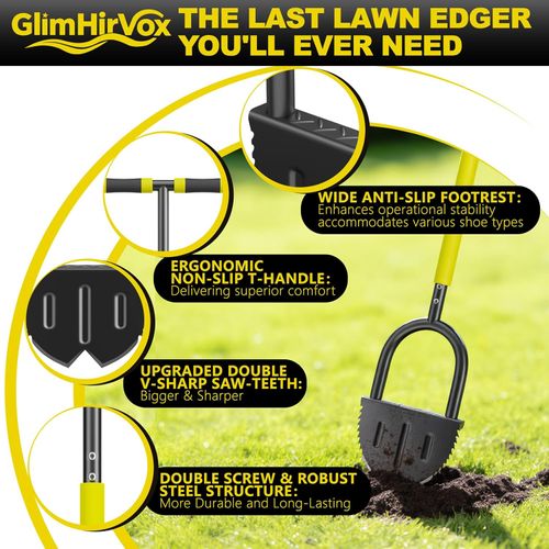 Half Moon Edger Lawn Tool with Double-V Saw-Tooth Blade & Rubber T-Grip