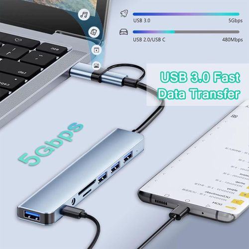 8-in-1 USB 3.0 Type-C Docking Station with TF SD Card Reader for Laptops – Multi-Port Hub