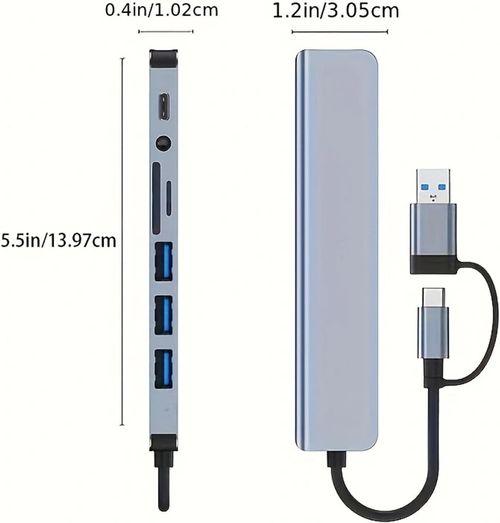 8-in-1 USB 3.0 Type-C Docking Station with TF SD Card Reader for Laptops – Multi-Port Hub