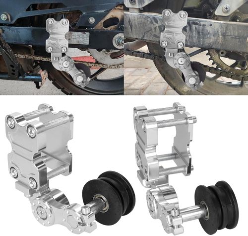 Universal Motorcycle CNC Aluminum Chain Adjuster Tensioner - Automatic Roller Tool for Motocross, Chopper, ATV & Dirt Bike (Silver)