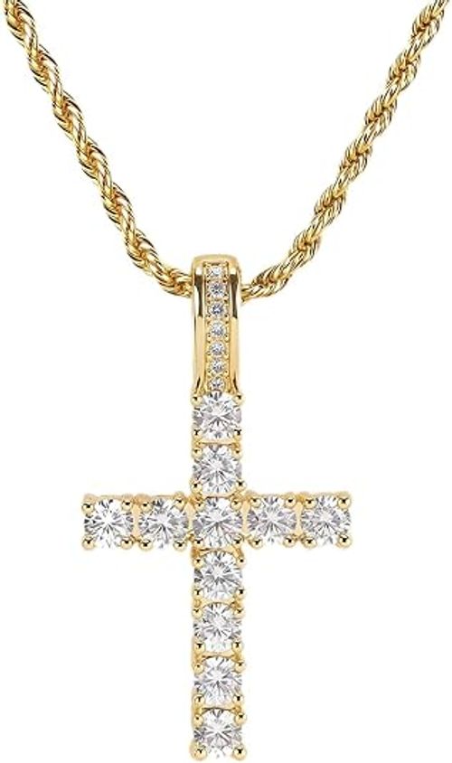Vintage-style cross pendant necklace with micro-set cubic zirconia