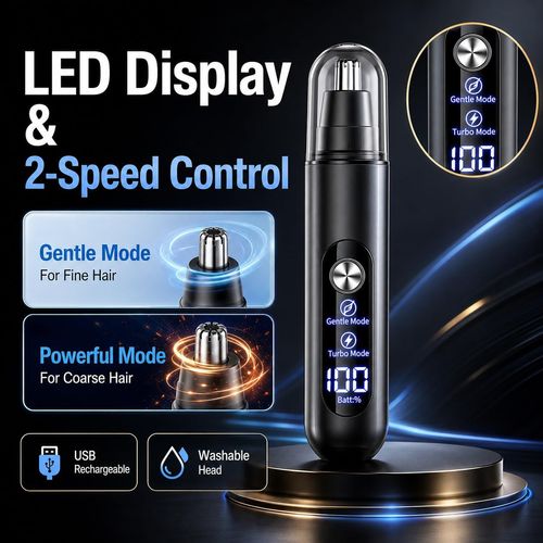 Peculiarity Electric Nose Hair Trimmer, LED Display, 2-Speed Control, Gentle and Turbo Mode, USB Rechargeable, Washable Head