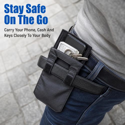 Compact waist pouch for casual travel—stores documents, coins, passport, cash, and cards.