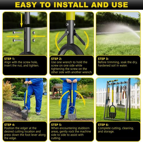 Half Moon Edger Lawn Tool with Double-V Saw-Tooth Blade & Rubber T-Grip