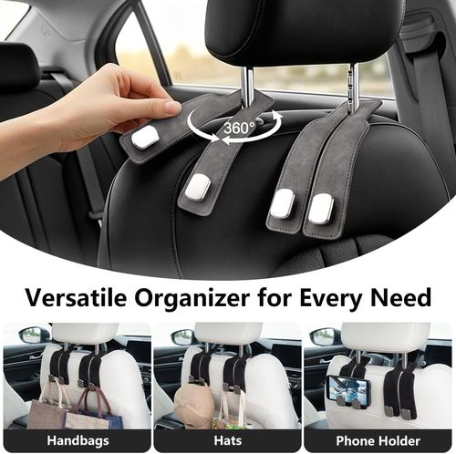 Multifunctional Car Seat Back Dual Hook with Phone Holder – Concealed Storage & Detachable Design