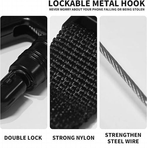 High-strength, multi-purpose retractable tether with auto-recoil and locking carabiner—anti-loss accessory for mobile phones.