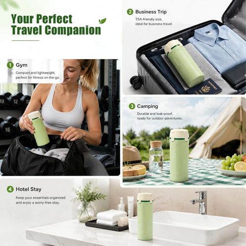 4 in 1 Travel Dispenser Bottle with Cleaning Brush,4 Pack 30ml Leak Proof Refillable Travel Size Toiletries Containers for Shampoo Conditioner,Portable Travel Bottles Set for Vacation Camping & Gym