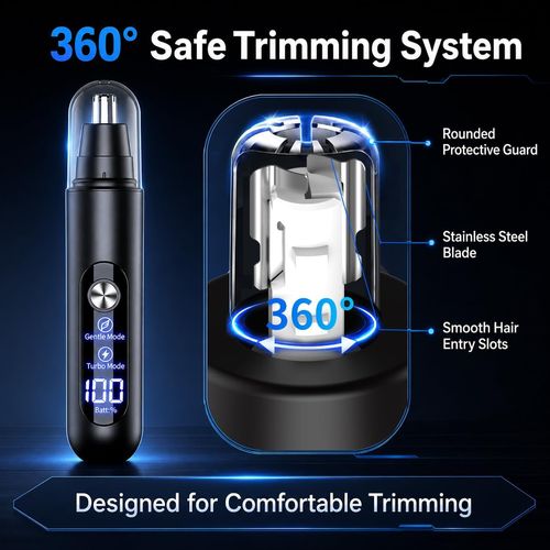 Peculiarity Electric Nose Hair Trimmer, LED Display, 2-Speed Control, Gentle and Turbo Mode, USB Rechargeable, Washable Head